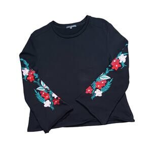 Womens Cypress Flowery Embroidered Pop over Sweater with Bell Sleeves in Size S